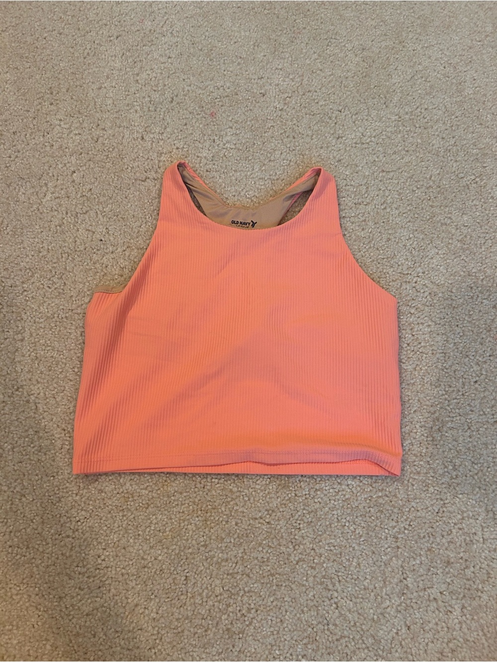Old Navy Coral Ribbed High-Neck Crop Top